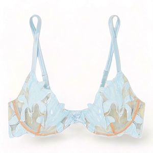 Fleur Du Mal LILY EMBROIDERY PLUNGE DEMI BRA - SOLD OUT POWDER BLUE